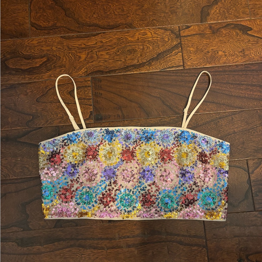 12th Tribe Floral Sequin Crop Top